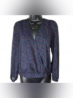 Madewell Lyric Womens Navy Polka Dot Wrap-Front Blouse